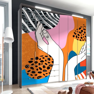 Houseart Χέρια και μοτίβα, Line Art, Αυτοκόλλητα ντουλάπας, 100 x 128 εκ.